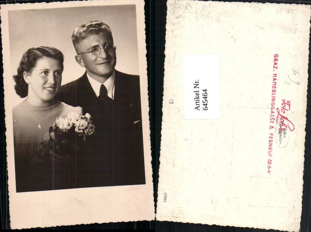 645464,Foto-AK Foto Lohr Graz Mann Brille Rosen Frau
