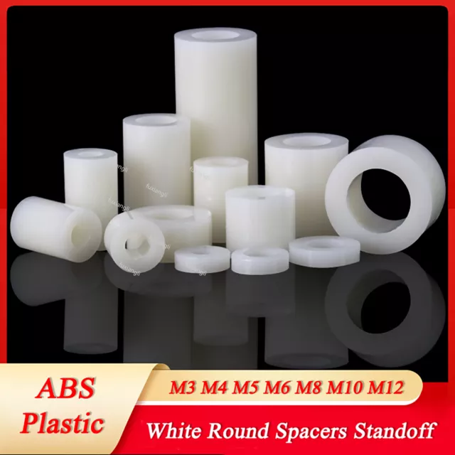 M3 M4 M5 M6 M8 M10 M12 Plastic Spacers Standoff White Round Washers ABS Casing