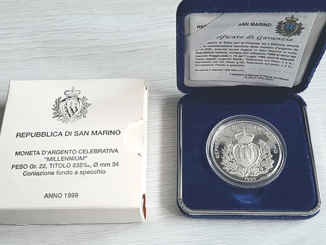 Cofanetto San Marino 10.000 Lire 1999*Millennium*Fondo Specchio*Perfetta.argento