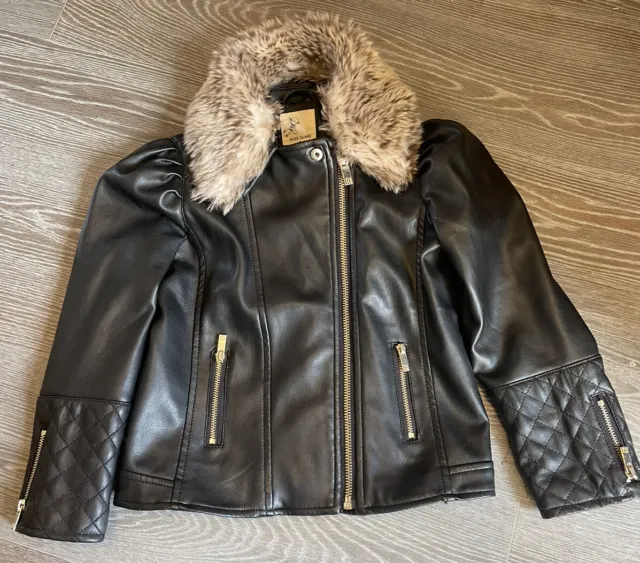 Girls River Island Faux Leather Jacket  Age 4-5 Yrs Good Condition