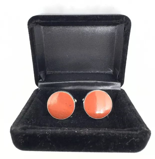 925 St.Silver HAND MADE CORAL GEMSTONE MEN’S CUFFLINKS UK SELLER-IN A C BOX