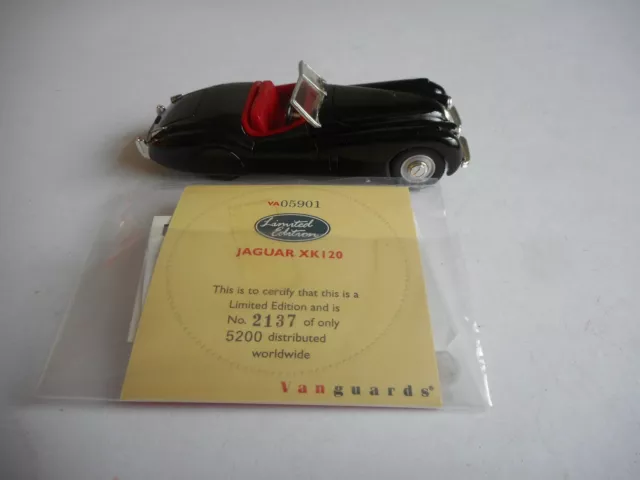 Vanguards VA05901 Jaguar XK120 Black 1:43 + Ltd Ed Cert + Mirrors + Box