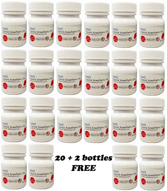 Topical Anesthetic Gel, Hexa, Made in USA, 1 oz, (Buy 20 get 2 bottle FREE)
