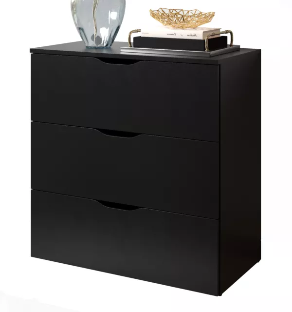 Schubladen Schubkasten Kommode schwarz mit 3 Auszügen Sideboard 80 x 80 cm Basix