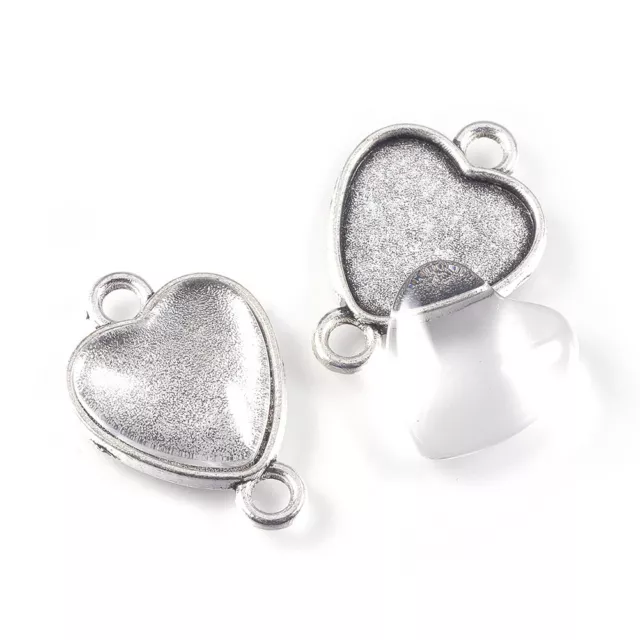 10 Sets Tibetan Alloy Heart Charm Connector Setting Bezel Silver & 16x15mm Cover