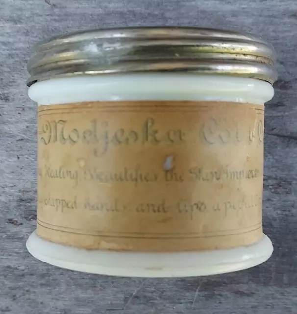 Old Modjeska Cold Cream Jar Larkin Soap Co Buffalo NY Milk Glass Org Paper Label