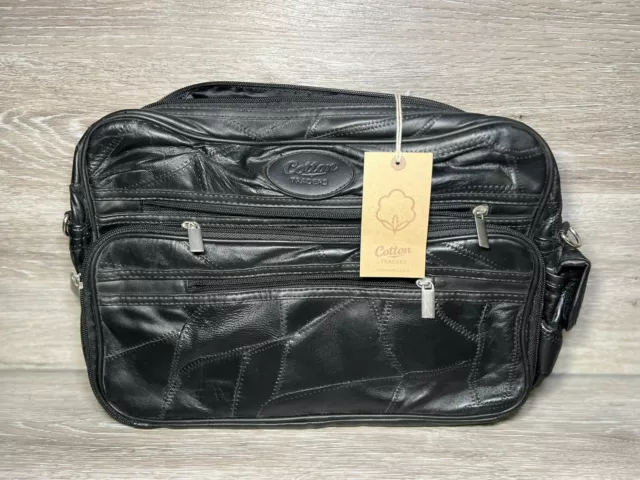 Bolso de trabajo organizador de cuero COTTON TRADERS AM10076 en negro nuevo con etiquetas