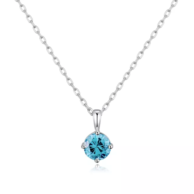 Sterling Silver March (Aquamarine) Birthstone Necklace Created with Zircondia® C