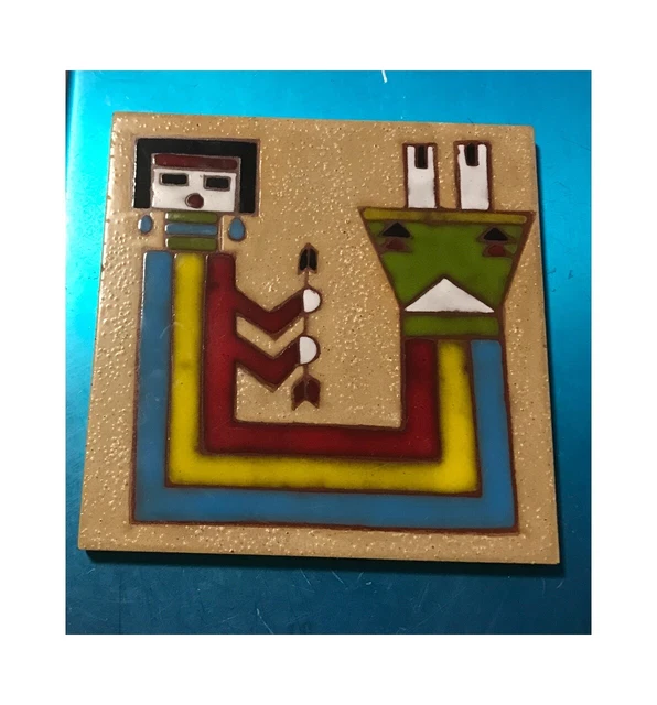 Terracotta ART Tile Hot Plate, Tribal Figure, 6x6, textured, Italy