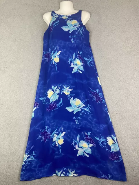 Royal Creations Size S Womens Muumuu Maxi Dress Blue Hawaiian Floral Flowy Luau