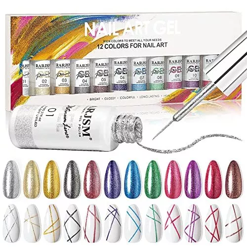 Painted Gel Nail Polish Set, Nail Art Gel Metallic Liner Painting Polish Set ...