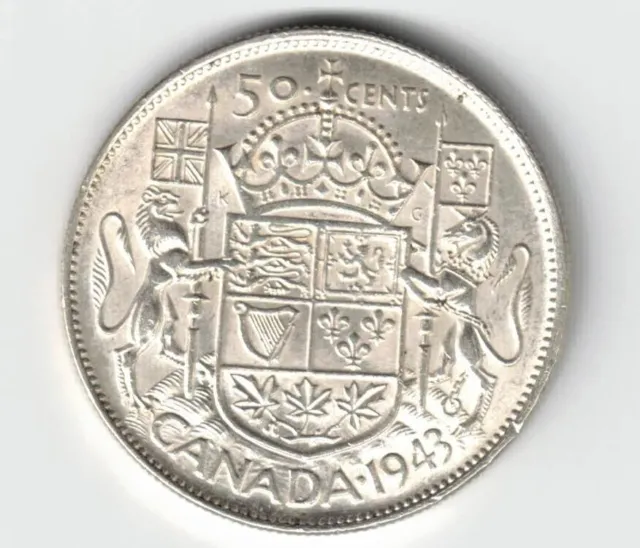 Canada 1943 Fifty Cents Half Dollar George Vi Canadian Silver Coin