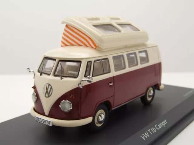 VW T1 Camper Bus Hochstelldach Rouge Beige Maquette de Voiture 1:43 Schuco