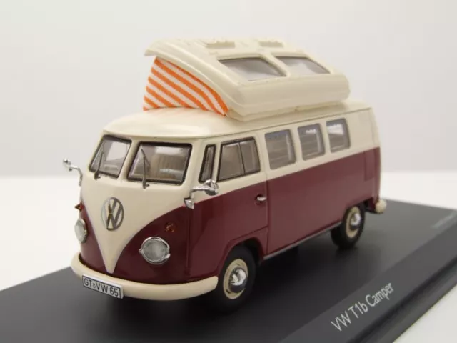 VW T1 Camper Bus Hochstelldach rot beige Modellauto 1:43 Schuco