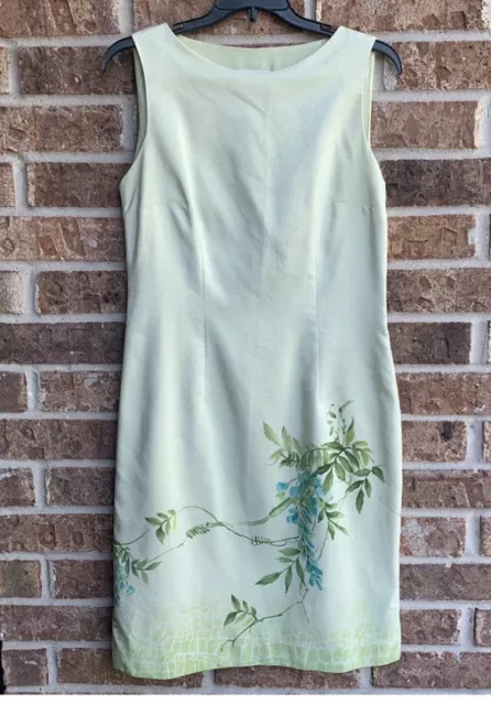 LIZ CLAIBORNE Women's Silk Sheath Dress Green Leafs Print Size 8