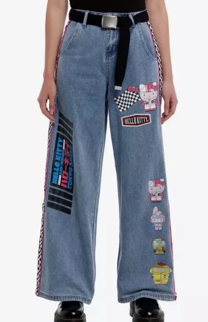 Sanrio X Hot Topic Hello Kitty N Friends Racing Team Wide Leg Girls Jeans Size 3