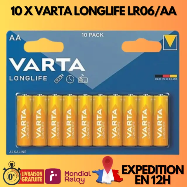 Varta LONGLIFE AA 10 Piles LR6 LR06 AA Alcaline 2800 mAh 1.5 V