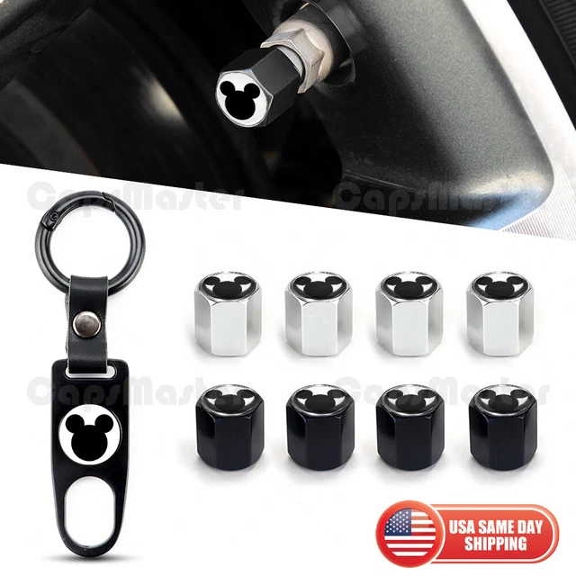 Car Wheels Tire Valve Dust Stem Air Cap Keychain Ring With Cute Micky Mouse Logo