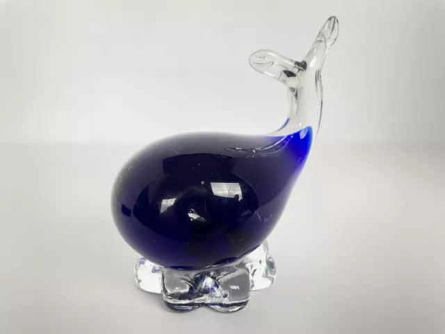 CUTE Cased Glass Paperweight Whale Cobalt Blue Small Handblown Art Glass 3-7/8”