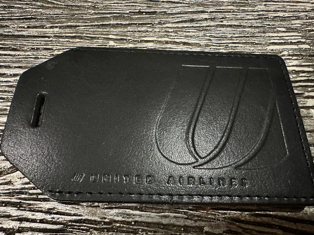 United Airlines Leeman Ilani Cowhide Black Luggage Tag Vintage