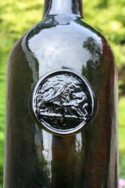 ANTIQUE c1830s CHICHESTER DEVON & SOUTHWICK HAMPSHIRE BLACK GLASS WINE BOTTLE