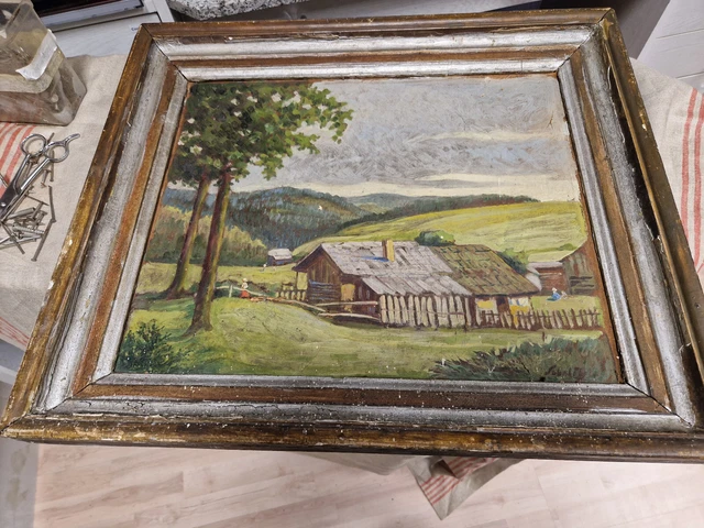 Wandbild Landschaft Haus Öl auf Pappe signiert  Au12358