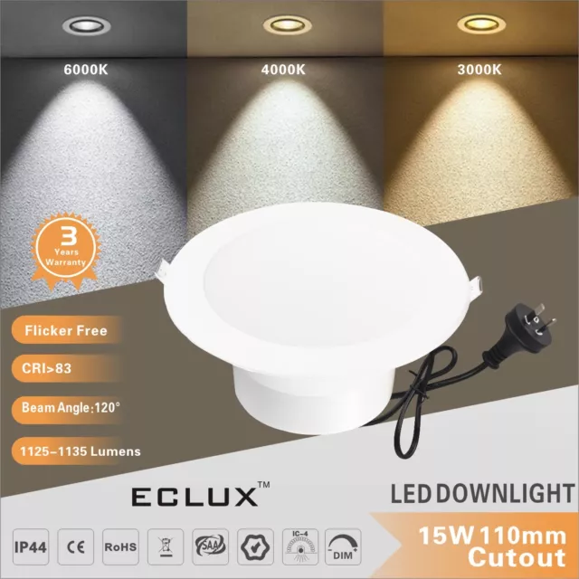 15W 110mm Cutout LED Downlight Warm /Cool Daylight CCT Dimmable &Non Dim IP44