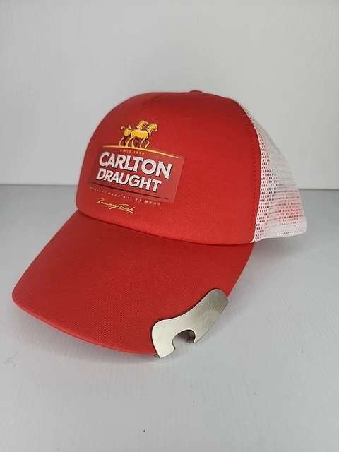 Carlton Draught Hat Mens OSFA Truckers Snap Back Cap Bottle Opener Curved Brim