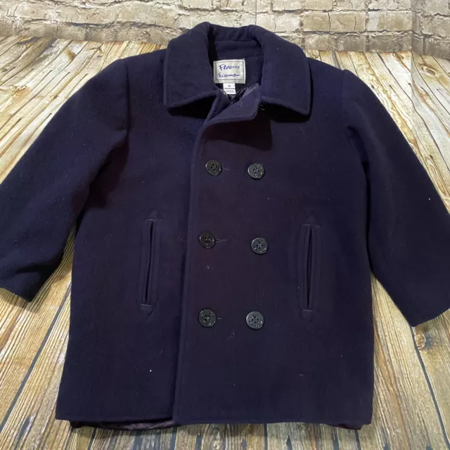 Florence Eiseman Girls Size 6 Navy Blue Wool Lined Double Breasted Pea Coat
