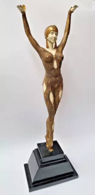 ART DECO BRONZE FIGUR TÄNZERIN FRAU DOURGA GOLD Höhe: 64,5 cm