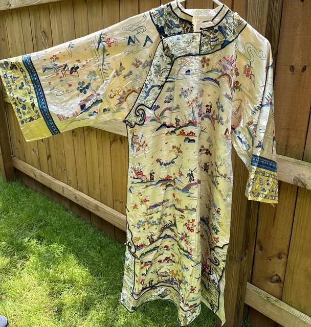 VTG Antique? Chinese ? Heavily Embroidered Silk? Robe AS IS Read Description