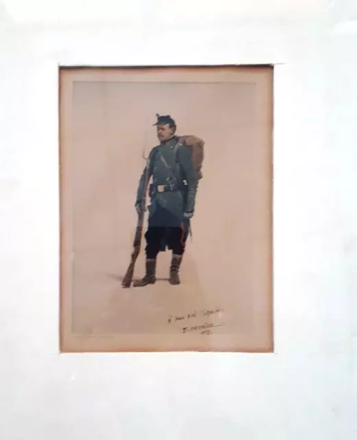 Estampe XIXème tableau soldat français 1872 Edouard Detaille signée & datée