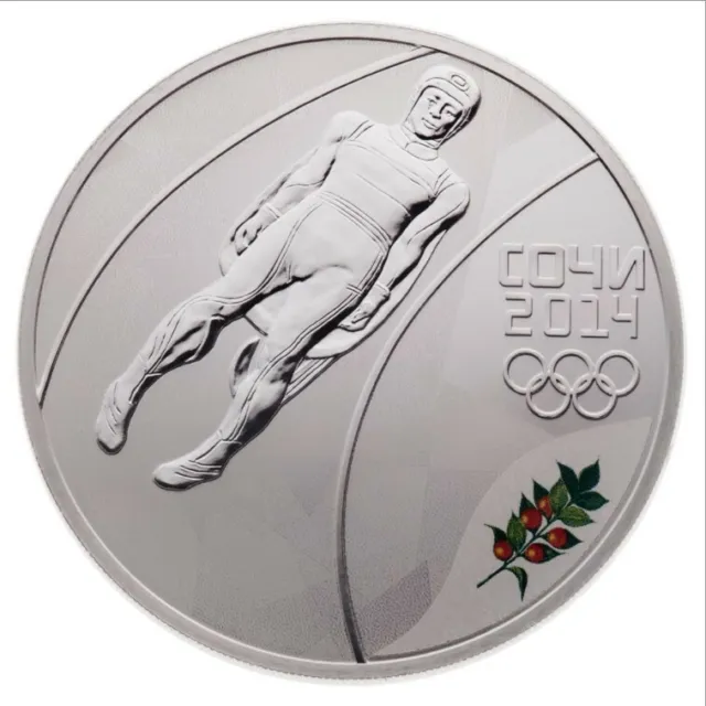 2014 3 Roubles Sochi Winter Olympics: Luge - Sterling Silver Coin