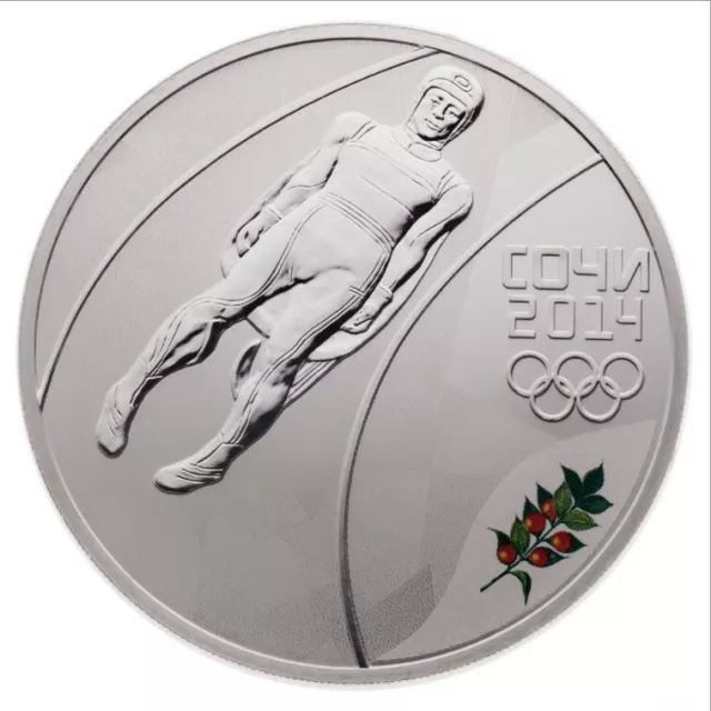 2014 3 Roubles Sochi Winter Olympics: Luge - Sterling Silver Coin 2014 3 Roubles Sochi Winter Olympics: Luge - Sterling Silver Coin
