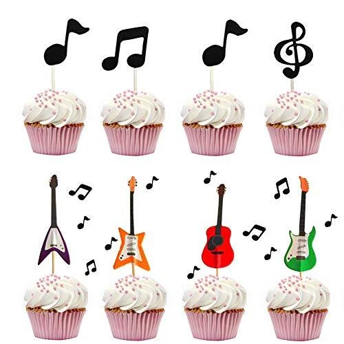 Guitar Cake Cupcake Decorative Cupcake Topper Music Notes Cupcake Toppers for...