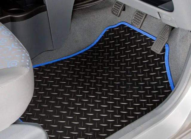 Car Mats for Kia Carens when 5 Seats Up 2000 to 2006 Black Rubber Blue Trim