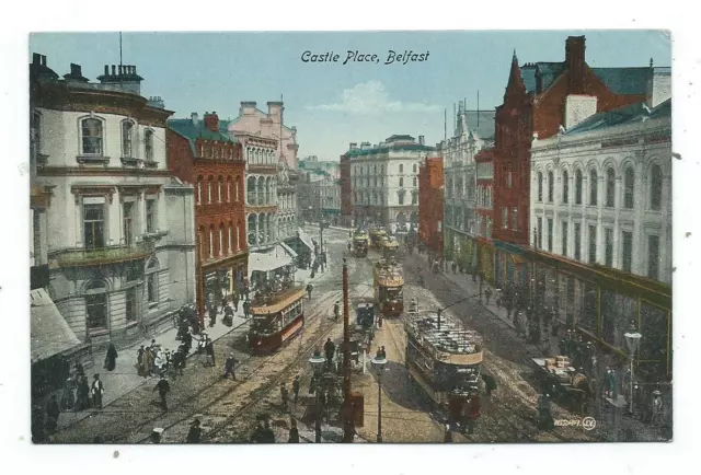 N.Ireland Antrim Belfast Castle Place Trams Valentine Dublin Postcard c.1900's