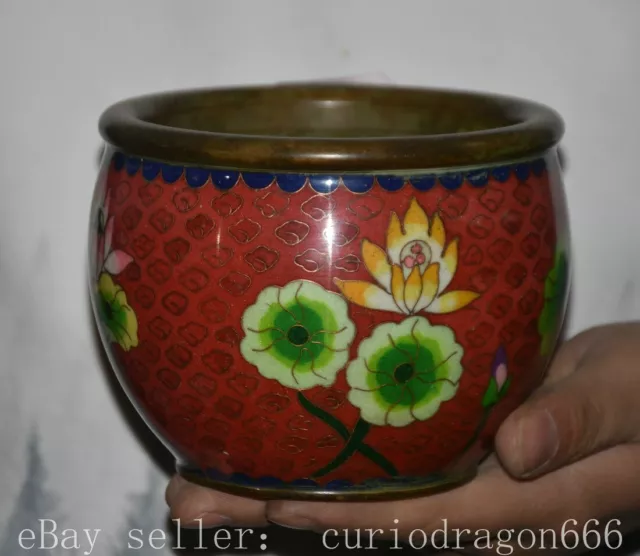 5.2" Markierte chinesische Cloisonne Kupfer Dynastie Lotus Blume Jar Topf