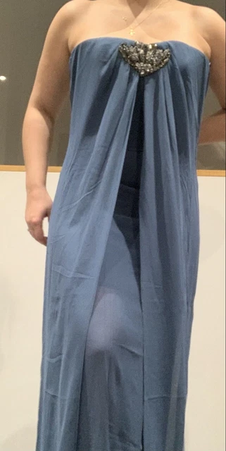 Robe Longue Cocktail Bustier Perles Vintage Marque Regina - Couleur Turquoise - Occasion Très Bon état