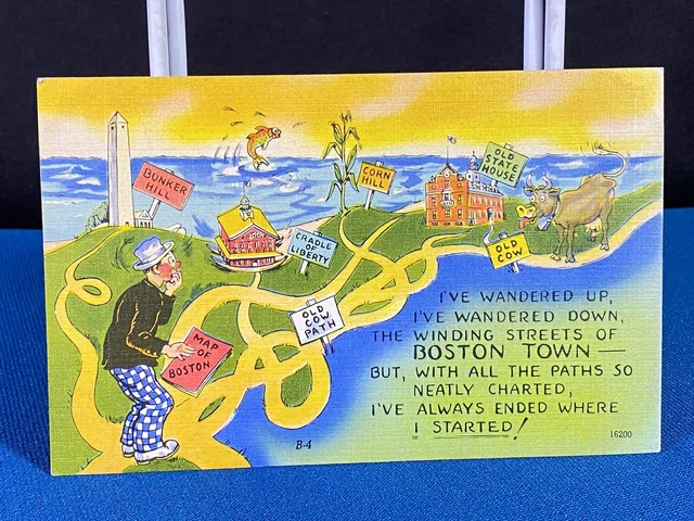Boston Town Massachusetts ca. 1944 Unposted Comic Humorous Linen Postcard