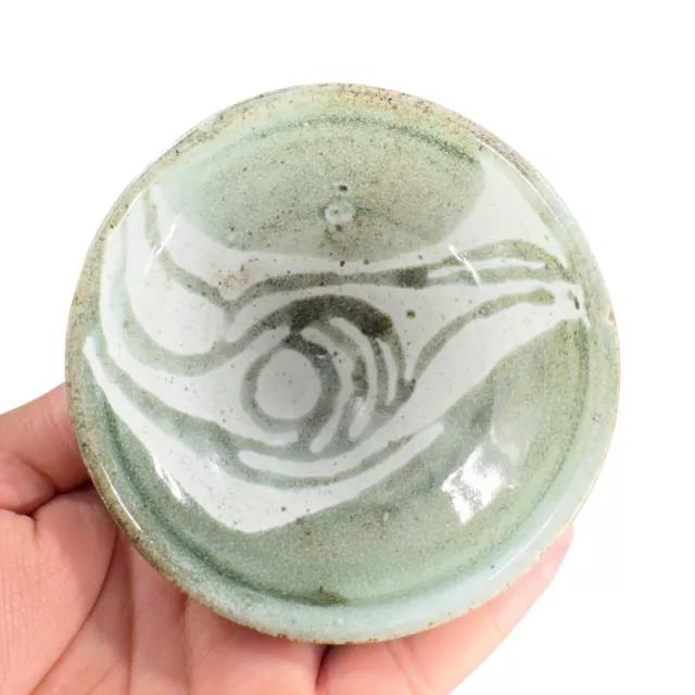 Studio Art Pottery Small Miniature Dish Bowl Hand Made Green Signed Karen W 2006