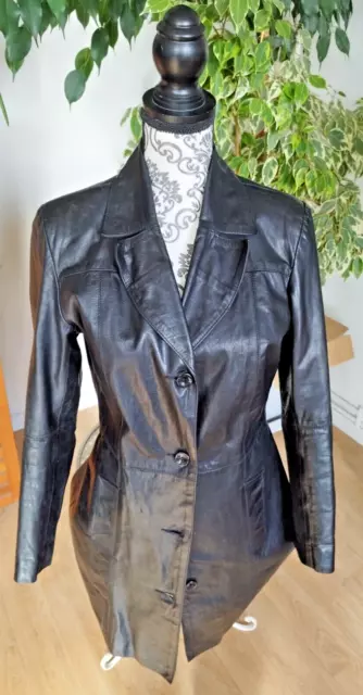 Veste longue manteau "classe" femme cuir NOIR " Redskins" T 42 44  comme neuf