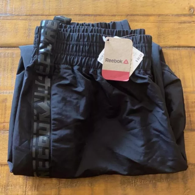 Womens Black Nylon Reebok Track Pants Brand New Size Small originally $50