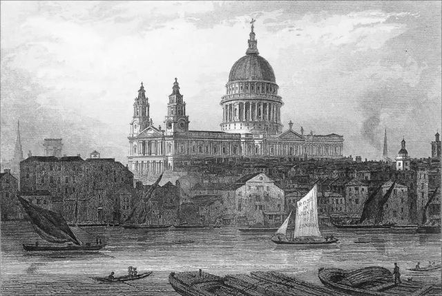 UK: View of ST STONE'S CATHEDRAL in LONDON Early 19th Century