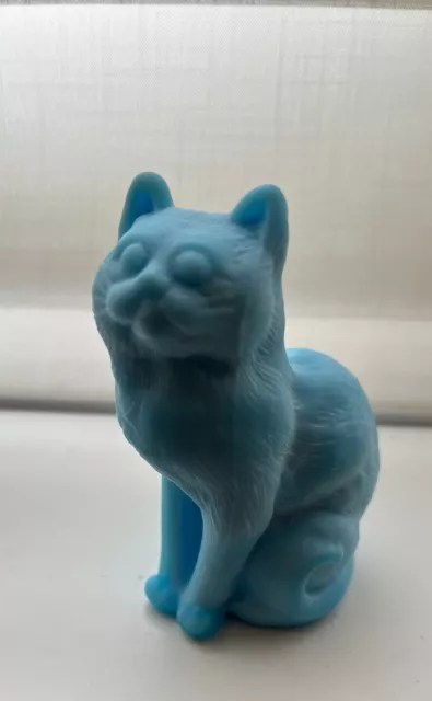 Vintage Mosser Glass Cat Figurine Powder Blue Opaque Satin 3" Rare