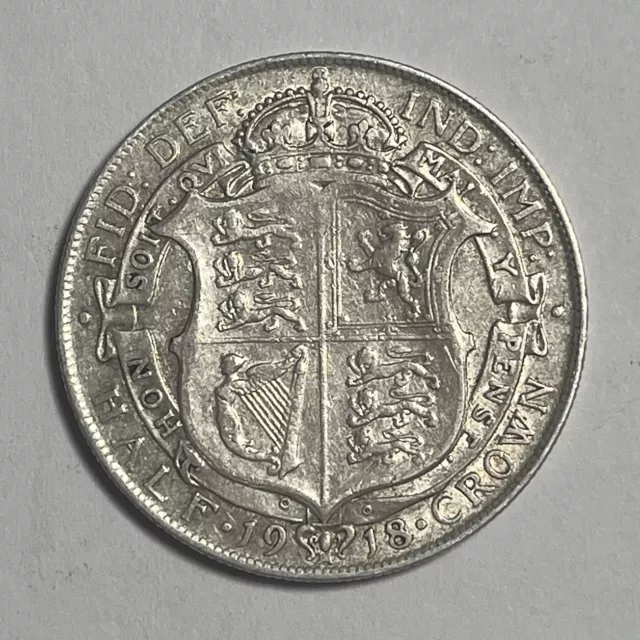 Great Britain 1918 Half Crown .925 VF Details Sterling Silver World Coin