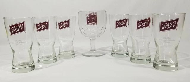 Vintage Set Of 7 Schlitz Beer Drinking Bar Glasses