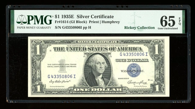 DBR 1935-E $1 Silver Fr. 1614 GI Block Gem PMG 65 EPQ Serial G43350806I