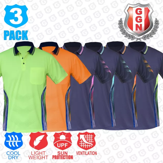 Hi Vis Polo Shirts 3 Pack, Vented Workwear Contrast Mens Top Cool Dry Fit