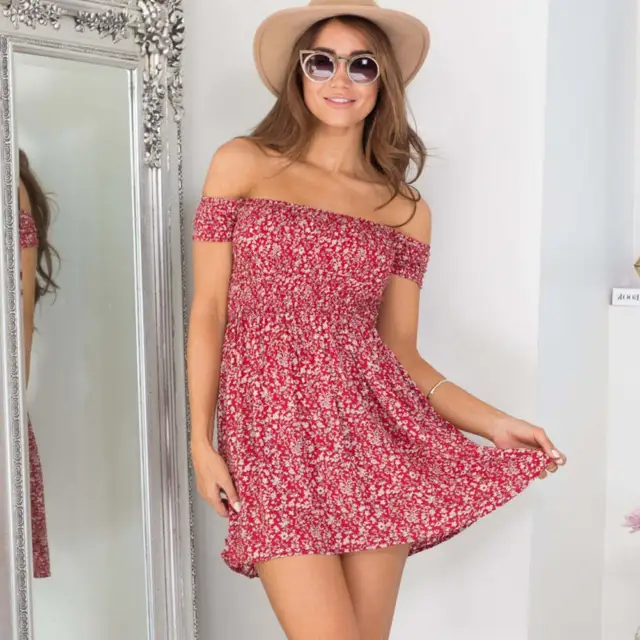 Small floral word shoulder wrap dress women casual tops